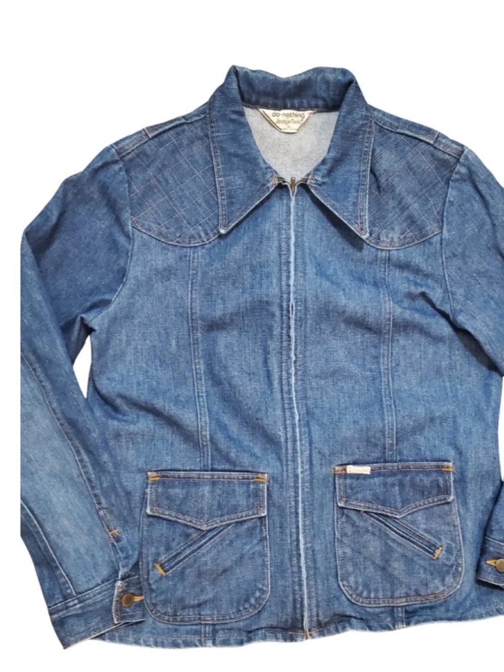 VTG 70s Sedgefield Do Nothing Denim Field Jacket XL Talon Zip Quilted Shoulder